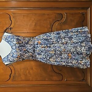 Weston Wear Tank Style V Neck Dress Lined Layered Petticoat Abstract Blue Sz S